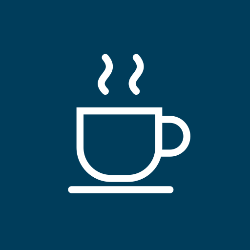 The Stay for Coffee cup icon with extra navy space around its edges.
